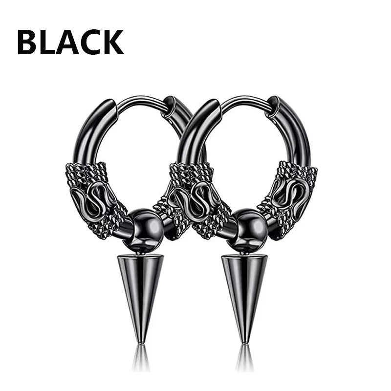 2PC Punk Men's Stainless Steel Hoop Earrings For Women Hip Hop Totem Earring For Men lifestyle view