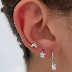 3Pcs Crystal Tragus Stud Earring Set Flower Cartilage Huggie Earring Bulk Helix Jewel alternate view