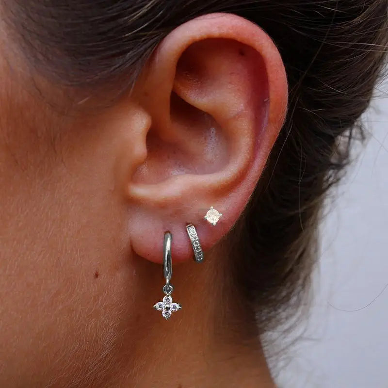 3Pcs Crystal Tragus Stud Earring Set Flower Cartilage Huggie Earring Bulk Helix Jewelry detail view