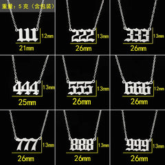 Stainless Steel Angel Number Lucky Numbers Necklaces 111 222 333 444 555 777 888 999 alternate view