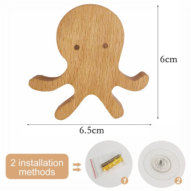 Wooden Animal Hook | Cute Wall Mounted Coat and Key Holder close-up view