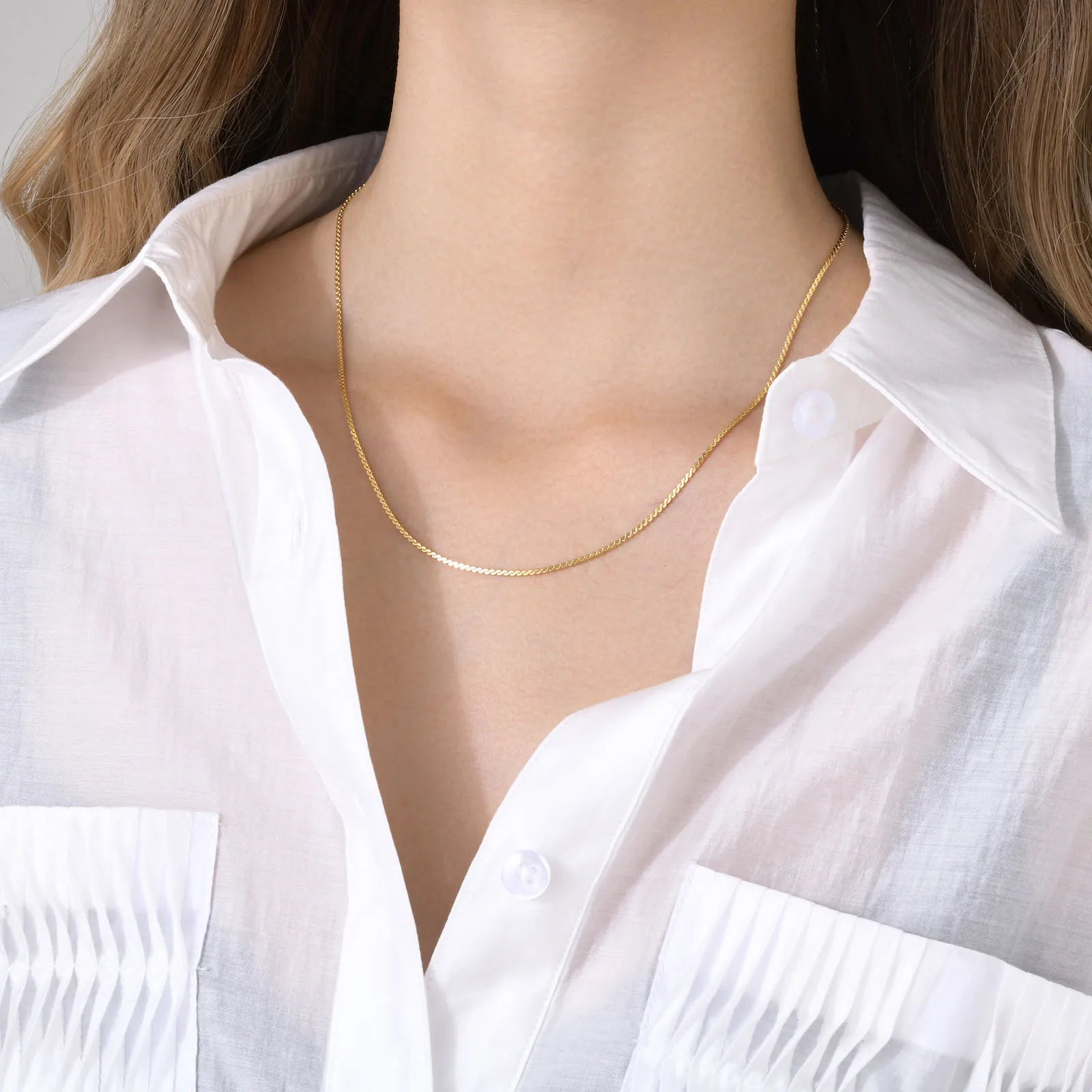 Fashion Jewelry New In Melon Seed Chain Necklace,Gold Color Stainless Steel Full Gl additional angle