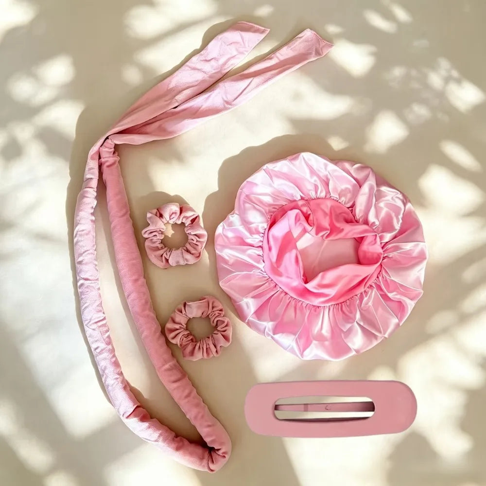 Velvet Heatless Hair Curlers Headband Kit No Heat Curls Tool + Satin Sleep Cap + Hair lifestyle view