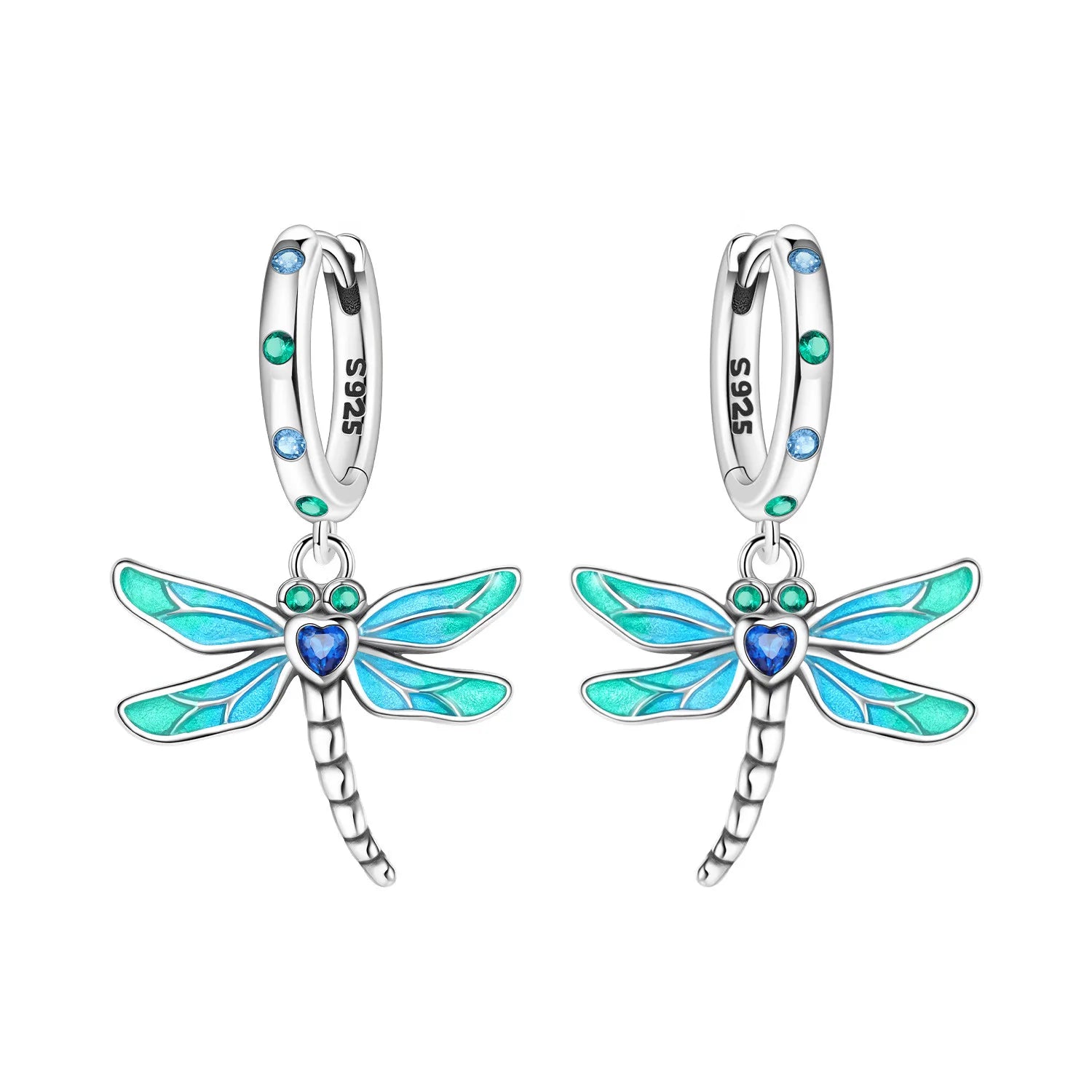PANPOKI Original 925 Sterling Silver Double Butterfly Insect Earrings Women Hoop Earr alternate view
