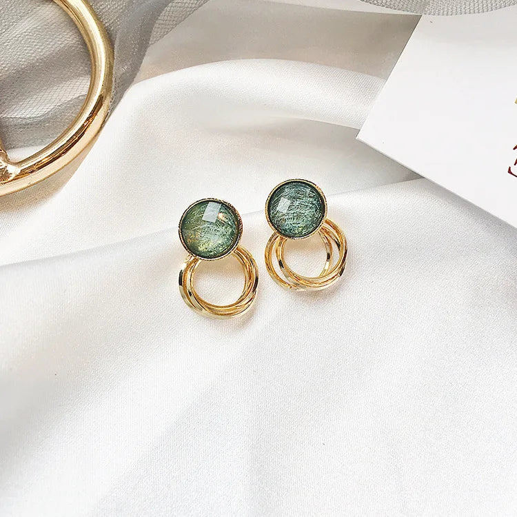 New Vintage Blue Coffee Square Oval Rhinestones Stud Earrings Women Shiny Cubic Geome lifestyle view