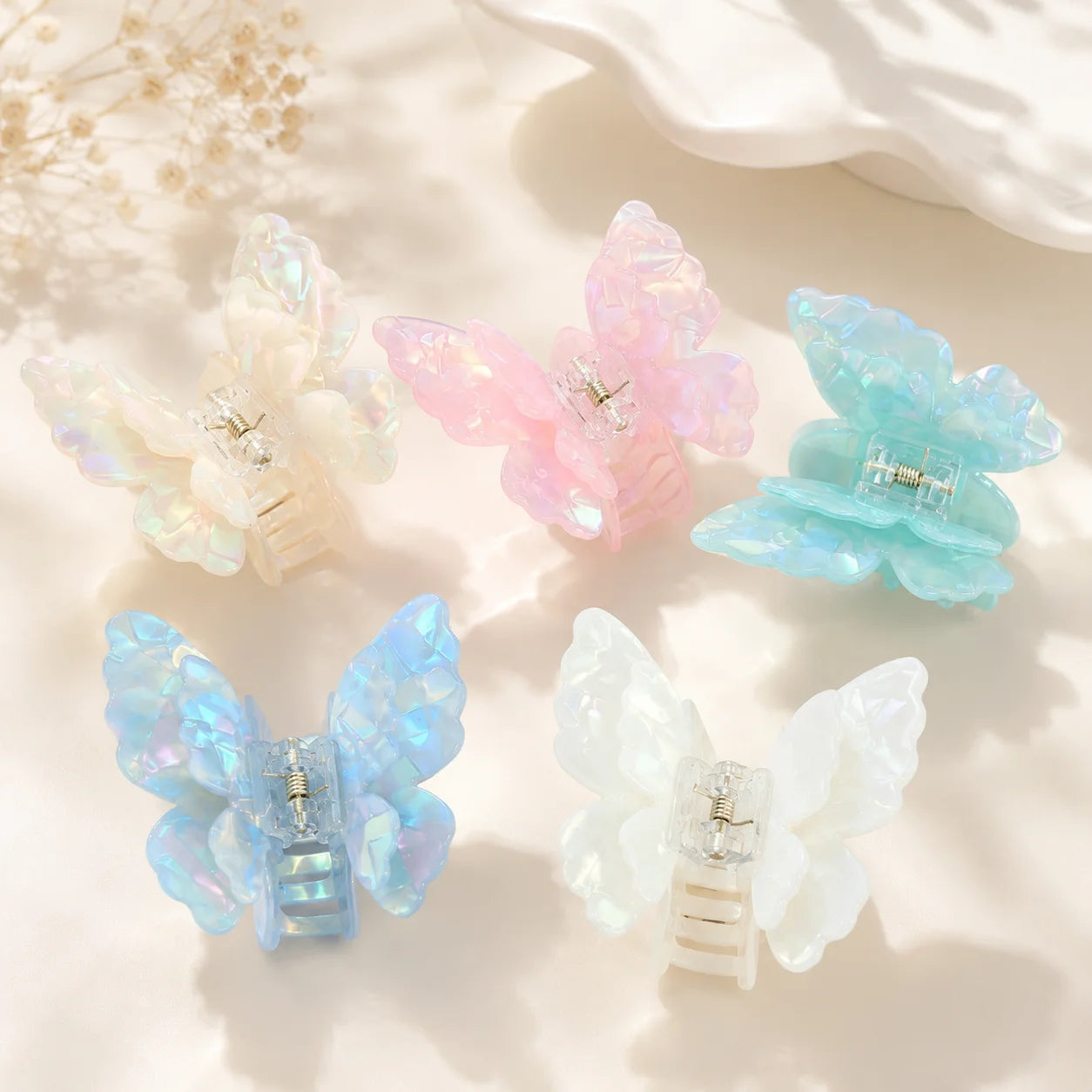 JIVELA Acetate Butterfly Hair Claw Clip Iridescent Mini Jaw Clip for Women Girls Kore lifestyle view