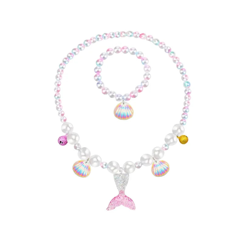 Mermaid Necklace Set for Girls | Sparkling Fish Tail Shell Jewelry Gift detail view