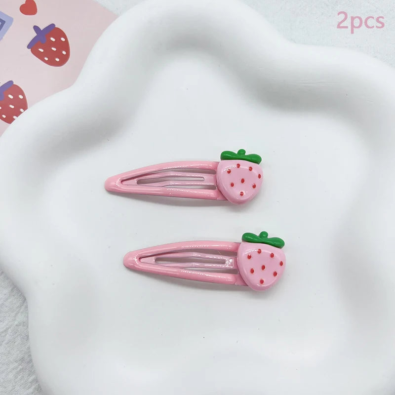 2 Pcs Cute Sweet Strawberry Hairpin Lovely Pink Hair Clips Girls Bangs Clips BB Snap alternate view