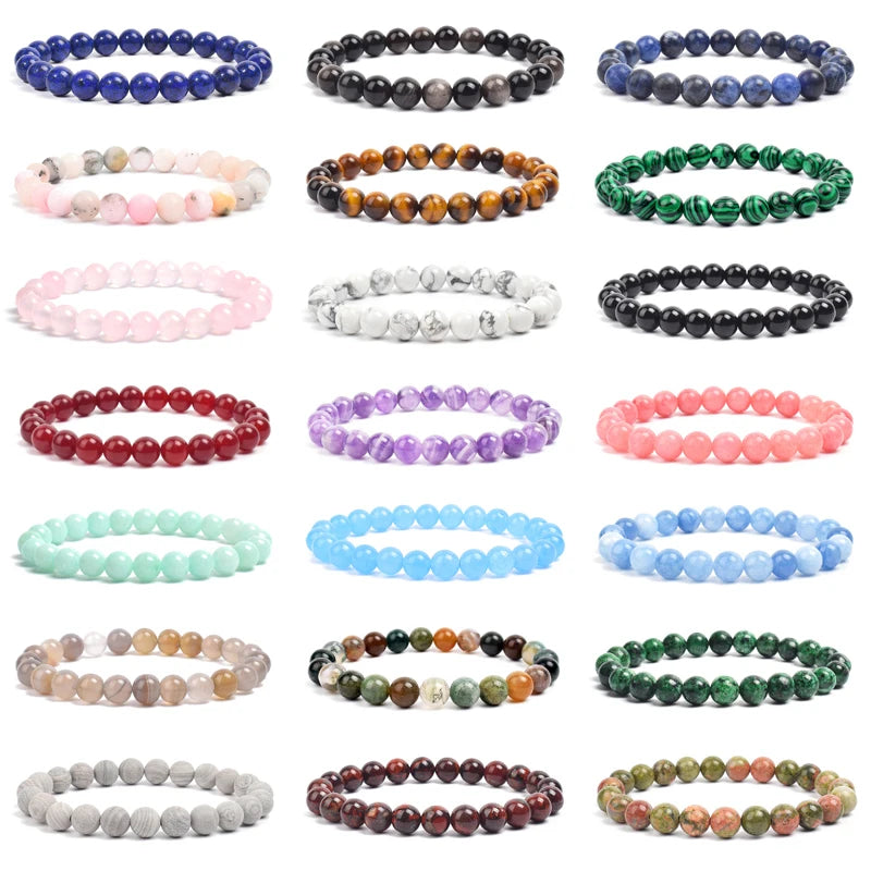Natural Stone Beads Bracelet For Women Men Amethysts Crystal Quartzs Aquamarines Jades Jewelry Agate