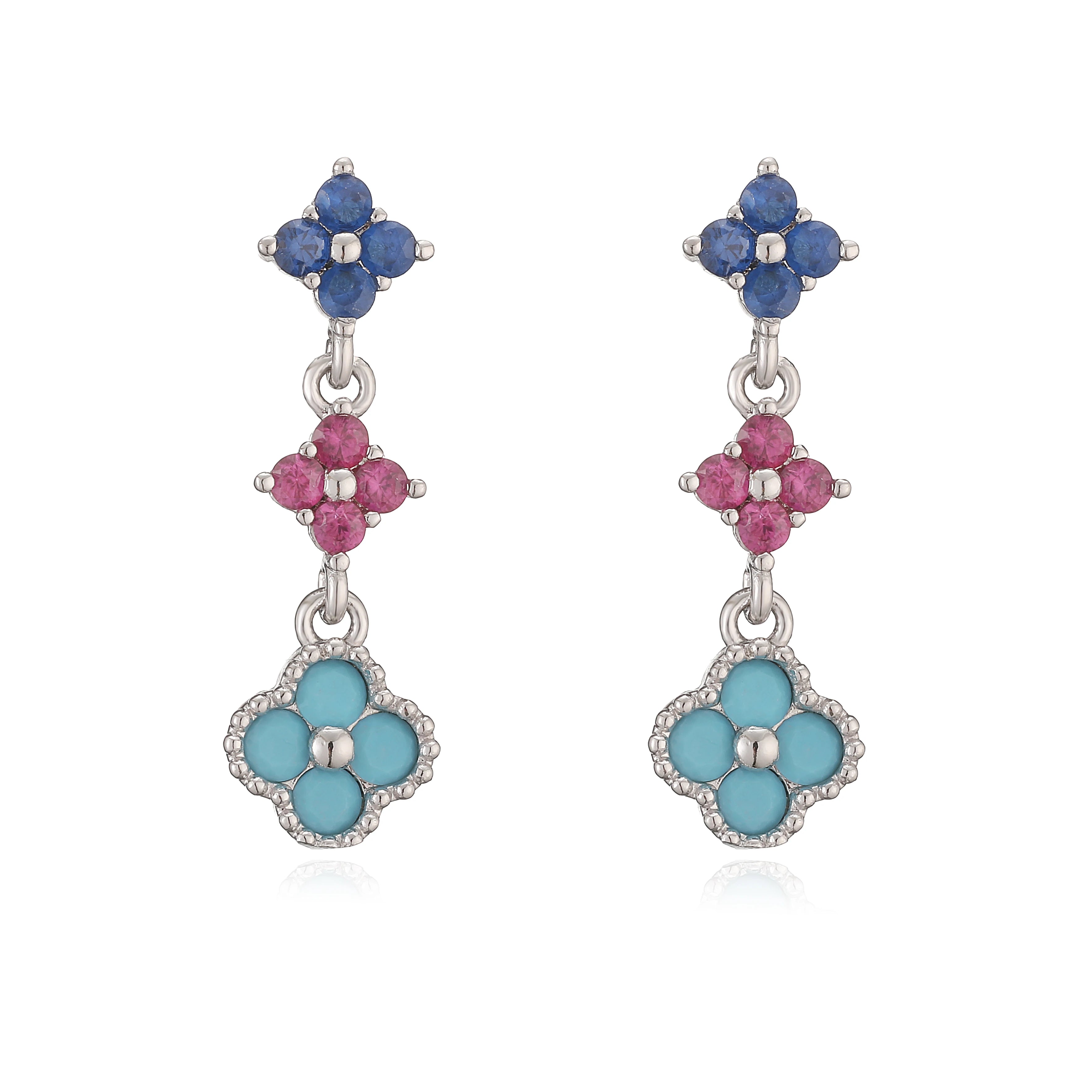 HECHENG,Sparkling Zirconia Stud Earrings Floral Tassel Earrings French Banquet Style R close-up view