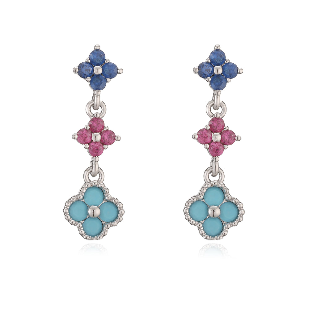 HECHENG,Sparkling Zirconia Stud Earrings Floral Tassel Earrings French Banquet Style R close-up view