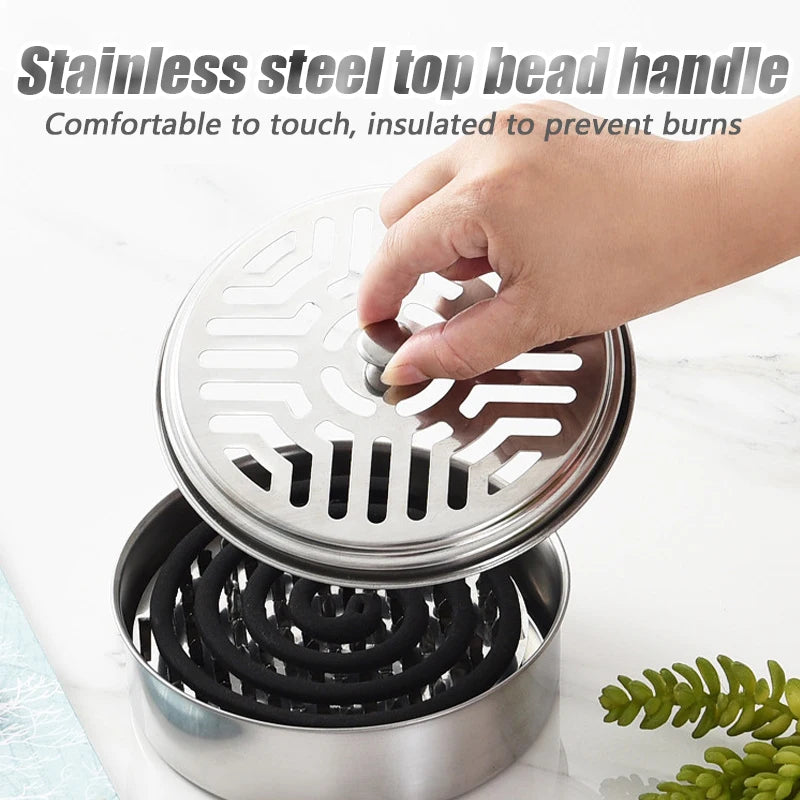 Round Mosquito Coil Holder with Cover | Stainless Steel Burner Tray lifestyle view