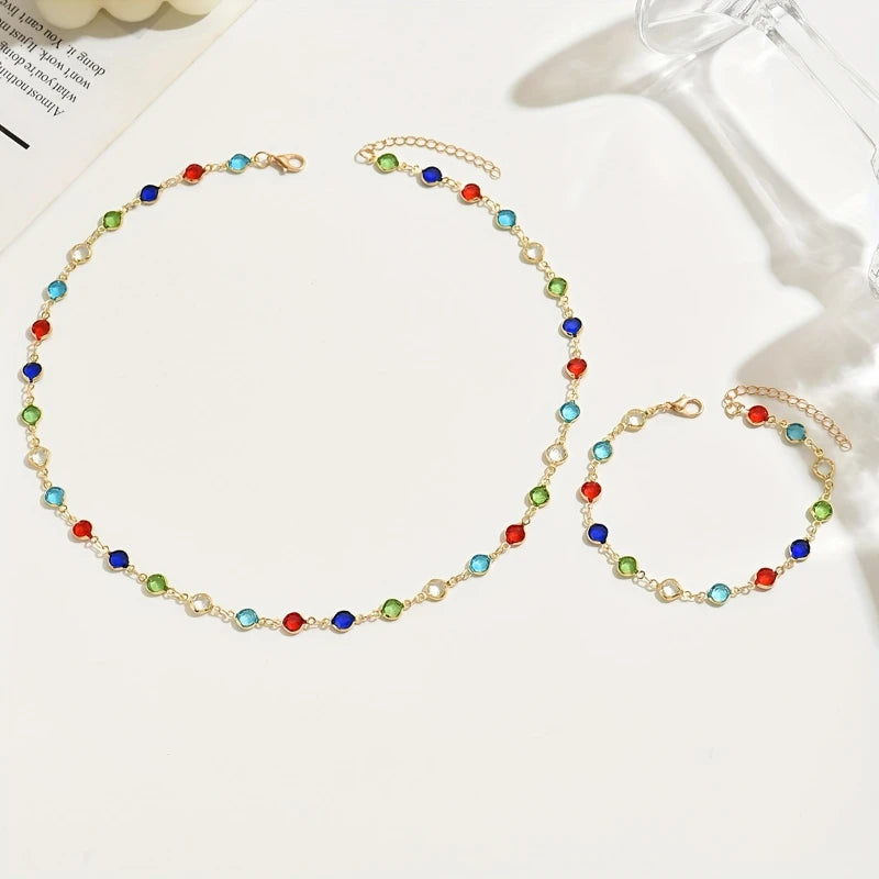 Personalized Color Inlaid Zirconia Jewelry Set | Trendy Necklace and Bracelet for Wom alternate view