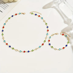 Personalized Color Inlaid Zirconia Jewelry Set | Trendy Necklace and Bracelet for Wom alternate view