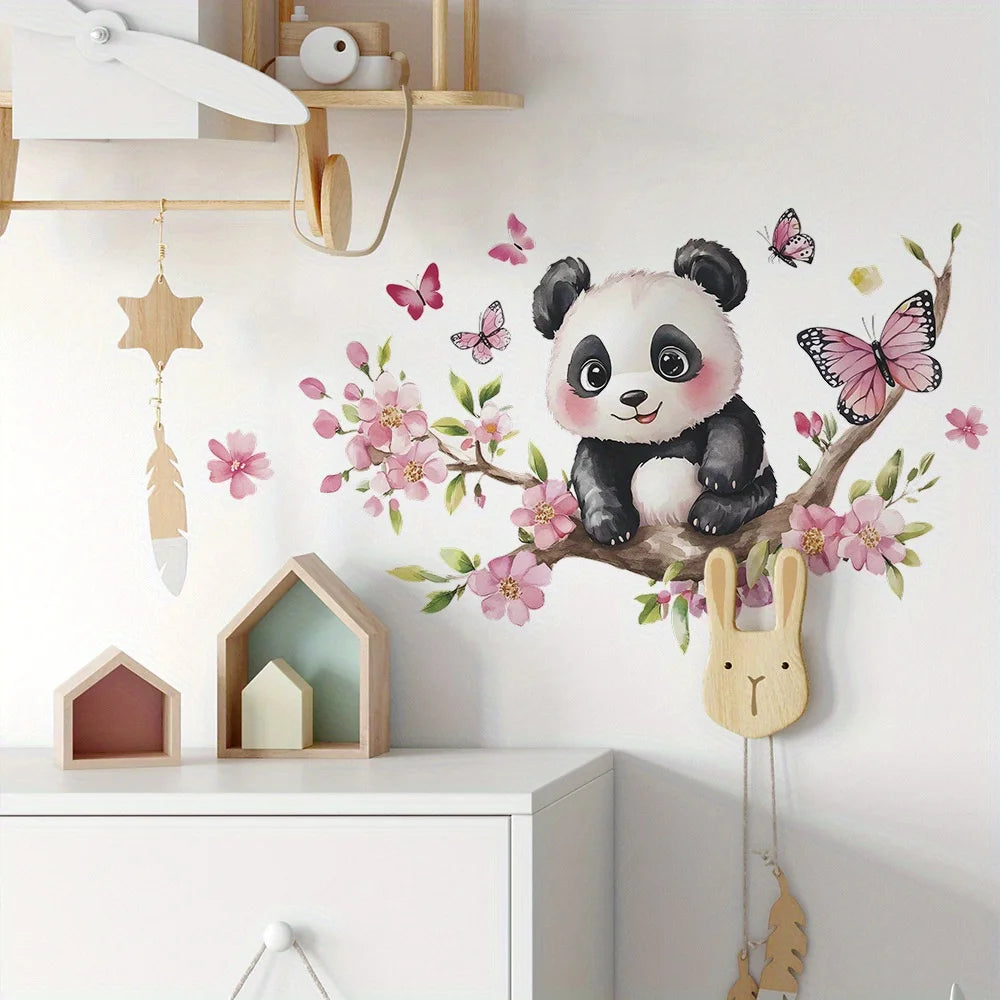 Panda Cherry Blossom Wall Sticker | PVC Self-Adhesive Decal for Bedroom Living Room alternate view