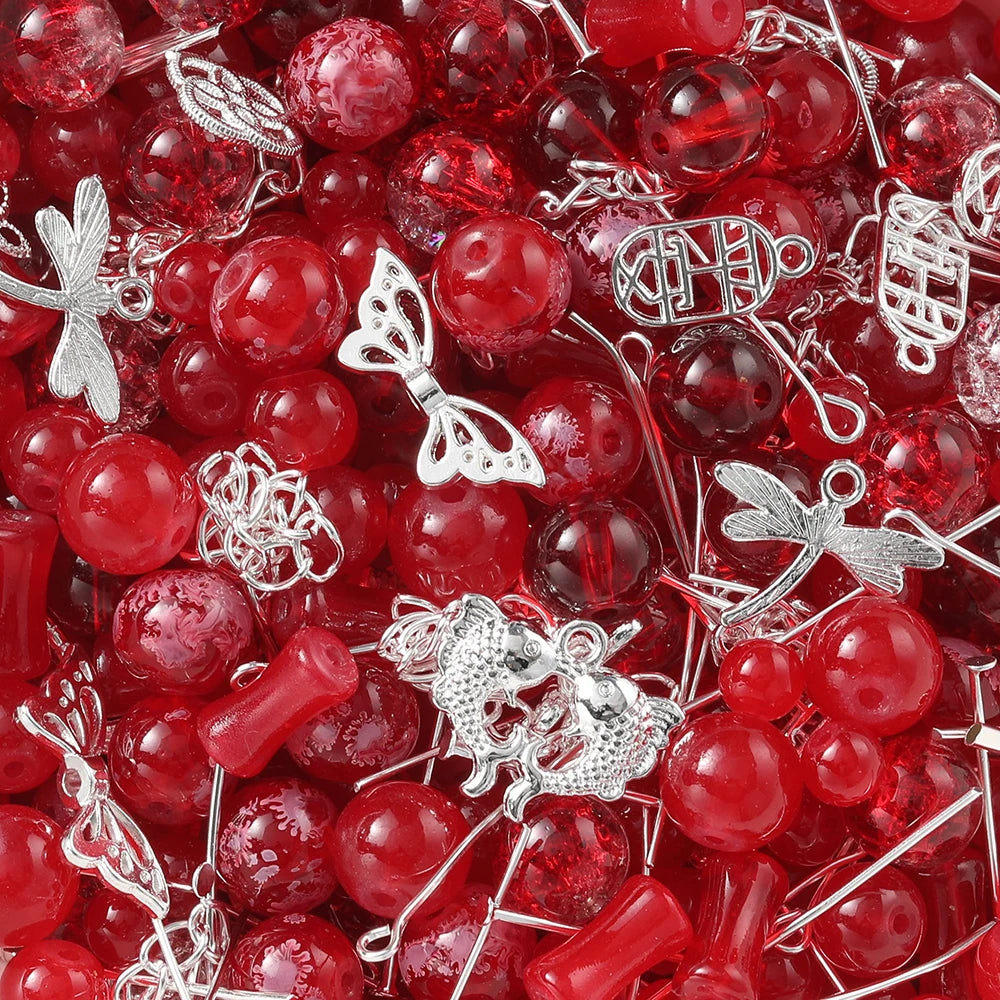 30-50G/Lot Mixed Glass Beads Metal Pendants Spacer Bead Jewelry Accessories for DIY Br close-up view