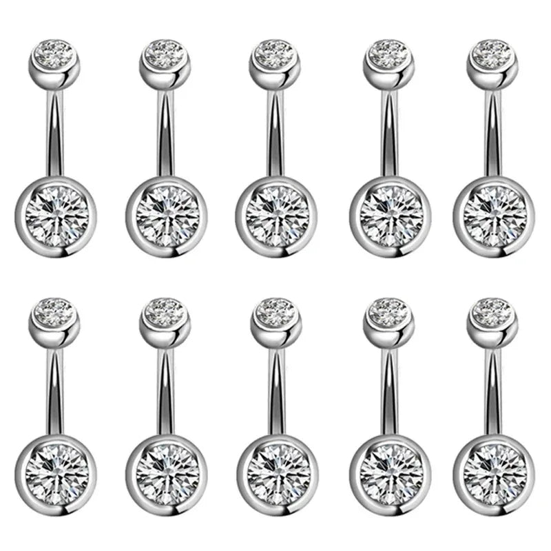 5/10 Pcs Piercing Navel Surgical Steel Single Crystal Rhinestone Belly Button Rings, lifestyle view
