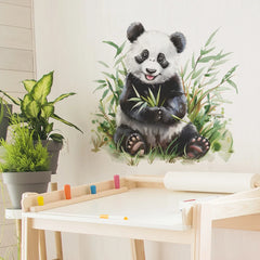 Panda Wall Decal for Kids Room | Cute Bamboo Eating Animal Sticker
