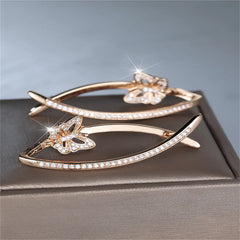 Elegant Female White Stone Skeleton Butterfly Hoop Earrings Trendy Fashion Rose Gold C close-up view