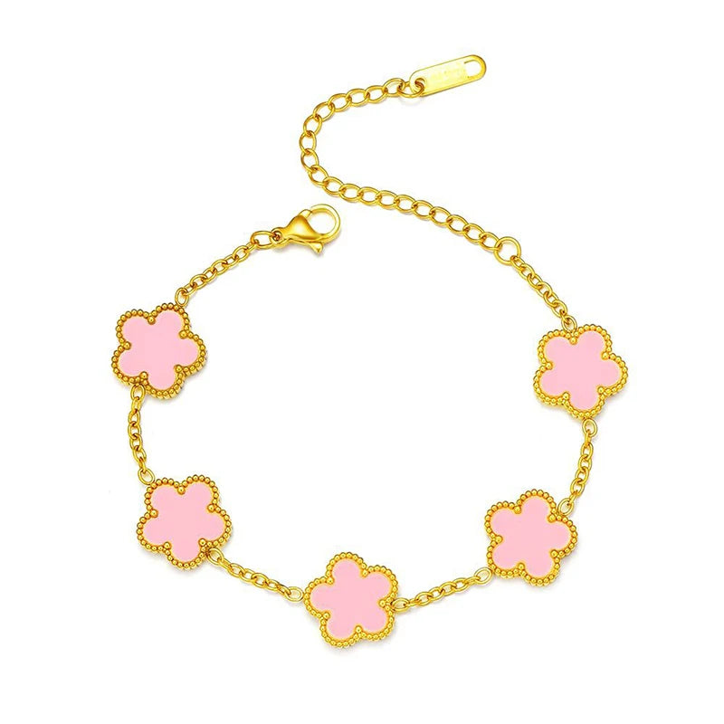 14K Gold Plated Stainless Steel Necklace Woman Five Leaf Petals Double Sided Neckla additional angle