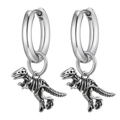 Dinosaur Drop Earrings | Stainless Steel Punk Rock Jewelry for Men and Women