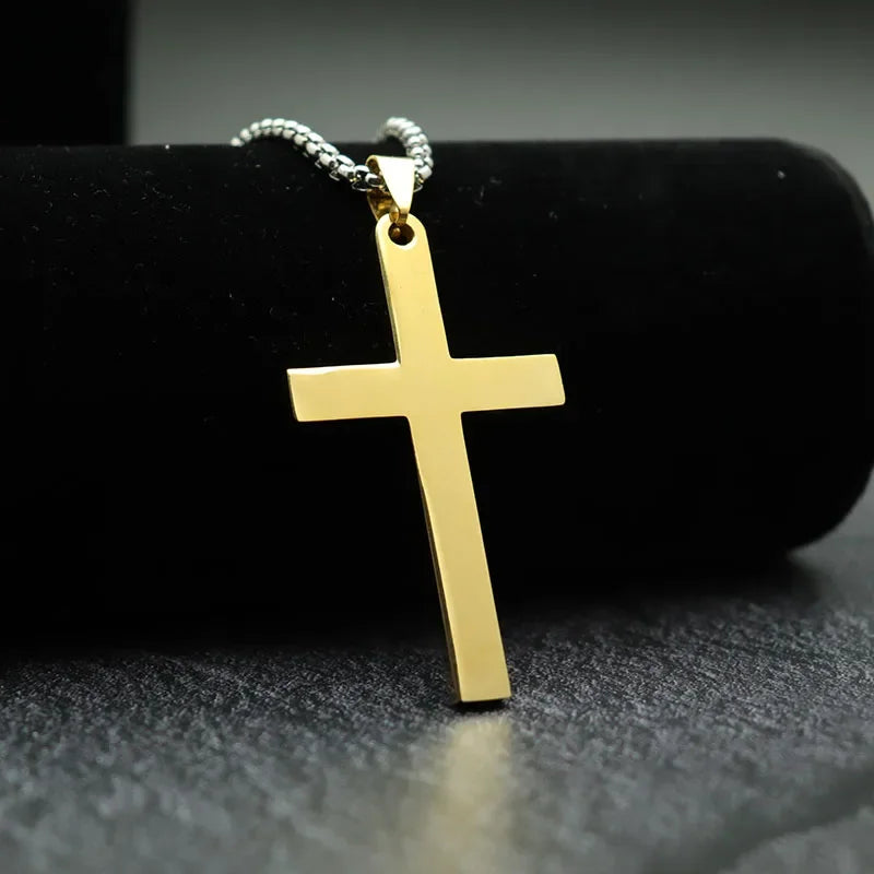 Simple Cross With Circle Pendant Necklace | Stainless Steel Christ Cruz Chain for Men lifestyle view