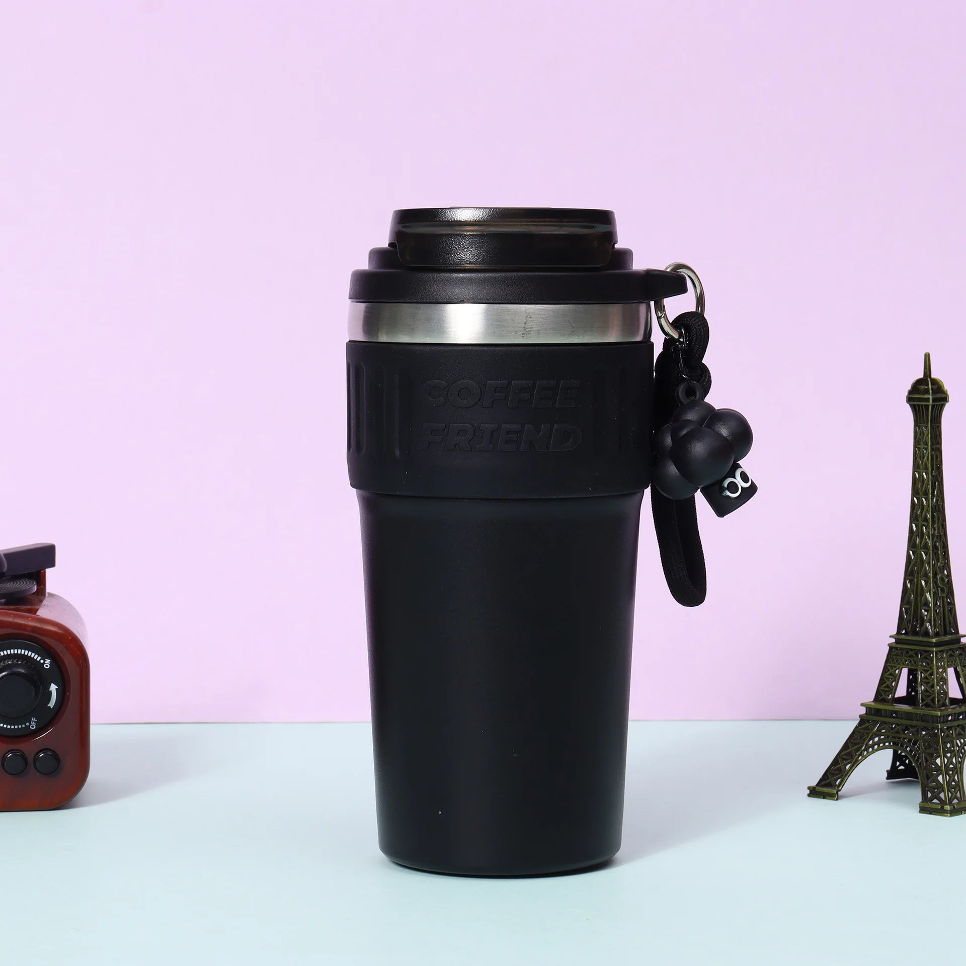 New Travel Coffee Tumbler Thermos Mug Easy Carry Steel Double Wall Tea Coffee Vacuum lifestyle view