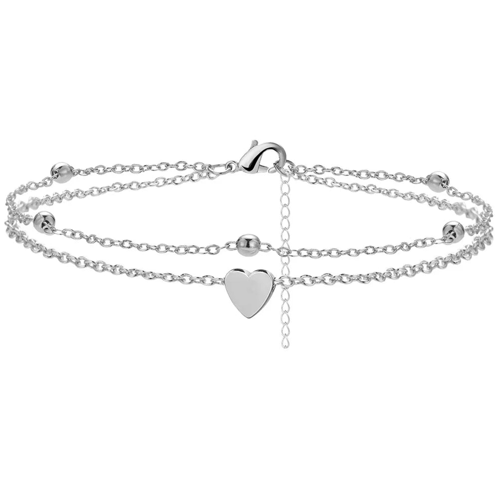 925 Sliver Plated CZ Anklet Bracelets for Women Girl Trendy New Waterproof Heart Char alternate view