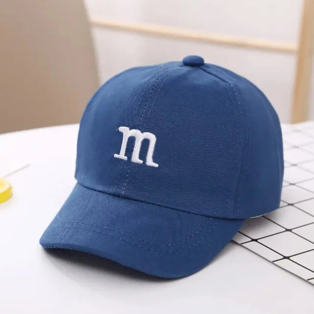 Kids Unisex Baseball Cap with M Letter Embroidery | Adjustable Cotton Sun Hat lifestyle view