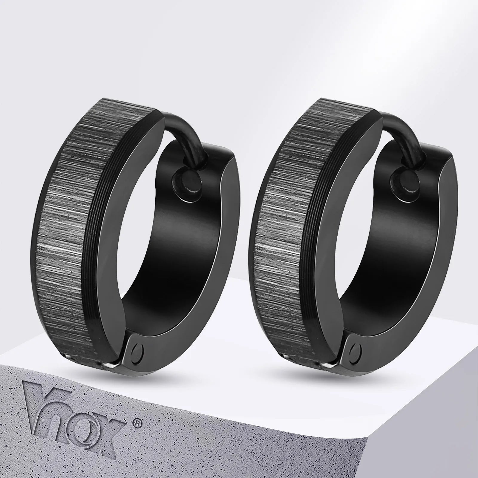 Vnox Anti Allergy Stainless Steel Hoop Earrings, Unisex Simple Metal Huggies Earrings, Brush Surface