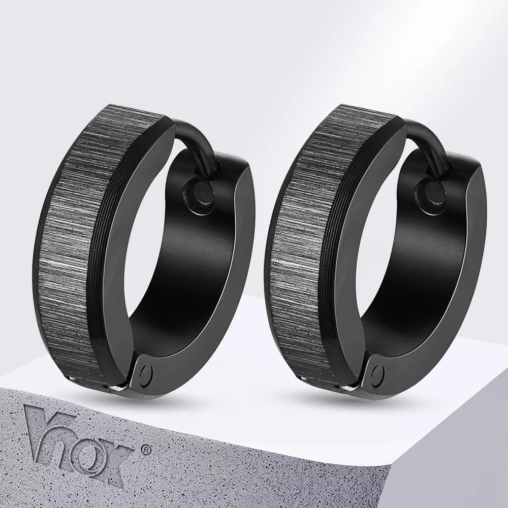 Vnox Anti Allergy Stainless Steel Hoop Earrings, Unisex Simple Metal Huggies Earrings, Brush Surface