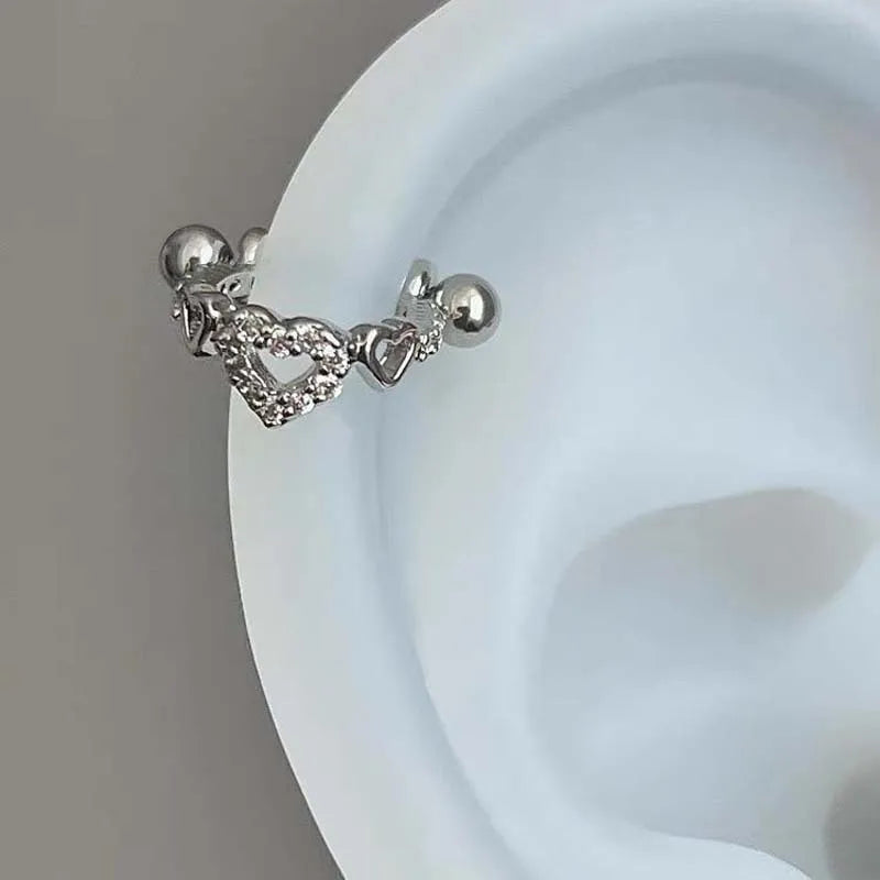 New Hollow Heart Ear Bone Nail for Women Girls Stainless Steel Silver Color Zircon Pi alternate view