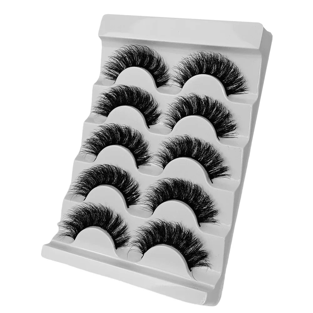 5 Pairs Fluffy Thick Lashes Russian Strip Lashes Faux Mink Fluffy 3D Fake Lashes Ma additional angle