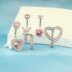 1PCS Pink Crown Belly Button Rings Jewelry Stainless Steel Heart Navel Piercing Barbe alternate view
