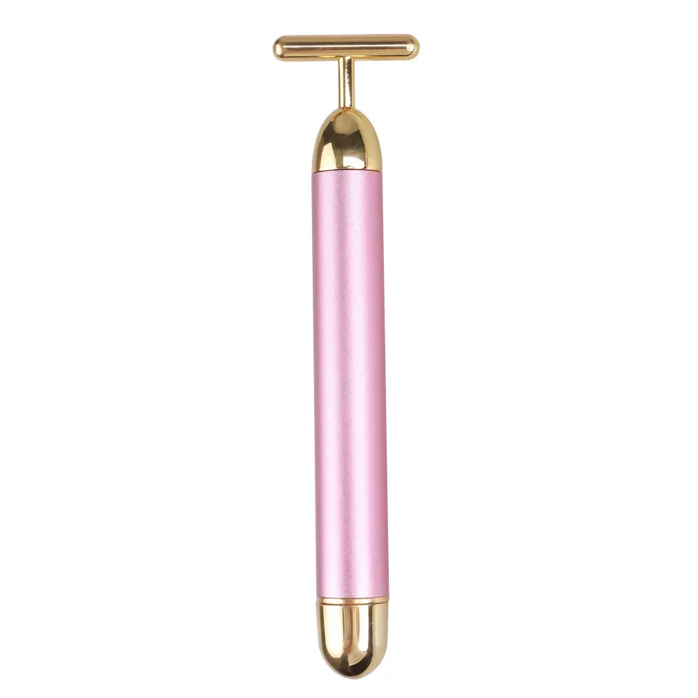 24K Electric Face-Lifting Rose Gold Stick T-Shaped Facial Massager | Skin Tightening B close-up view
