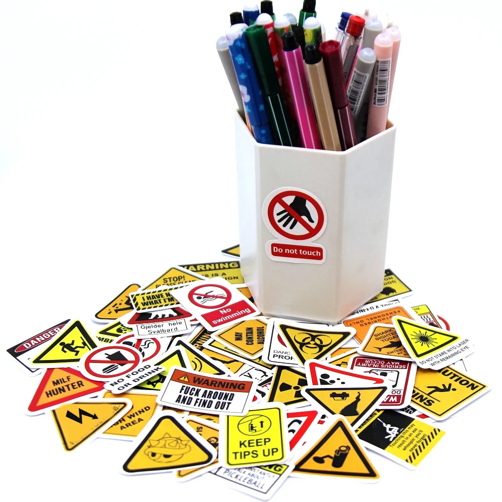 Warning Pattern Sticker Pack | DIY Decals for Skateboards, Laptops, Luggage & More lifestyle view