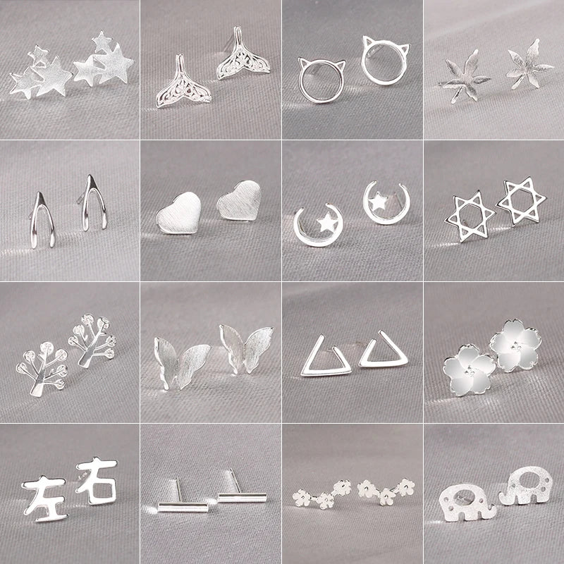 925 Silver Needles Lovely Mini Stud Earrings Women Cute Heart Star Moon Daisy Christm alternate view
