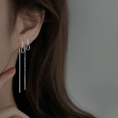 JWER S925 Silver Needle Star Line Earring for Women Tassel Drop Earring Long Chain Bea close-up view