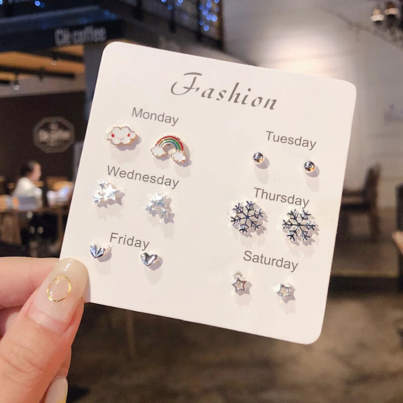 S925 Silver Needle Stud Earrings Set detail view
