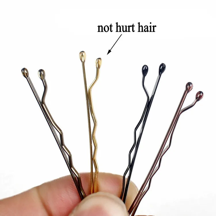 50Pcs Gold Hairpins for Women Hair Clip Lady Bobby Pins Black Invisible Wave Hairgrip close-up view