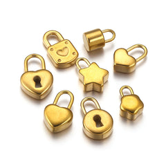 5pcs Stainless Steel Heart Lock Key Gold Plated Love Pendant Punk Hip Hop for DIY Neckla detail view