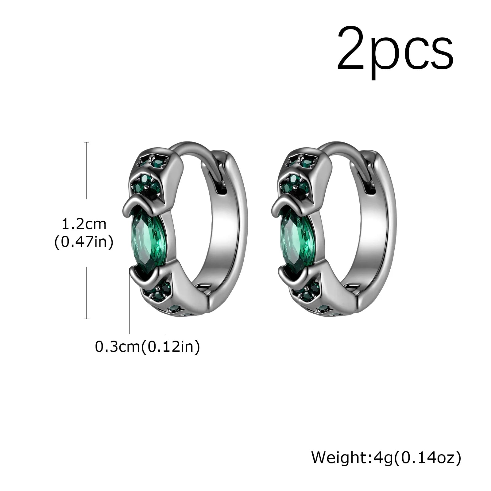Stylish Green Zircon Minimal Hoop Earrings for Men, Vintage Small Huggie Earrings, Hyp close-up view