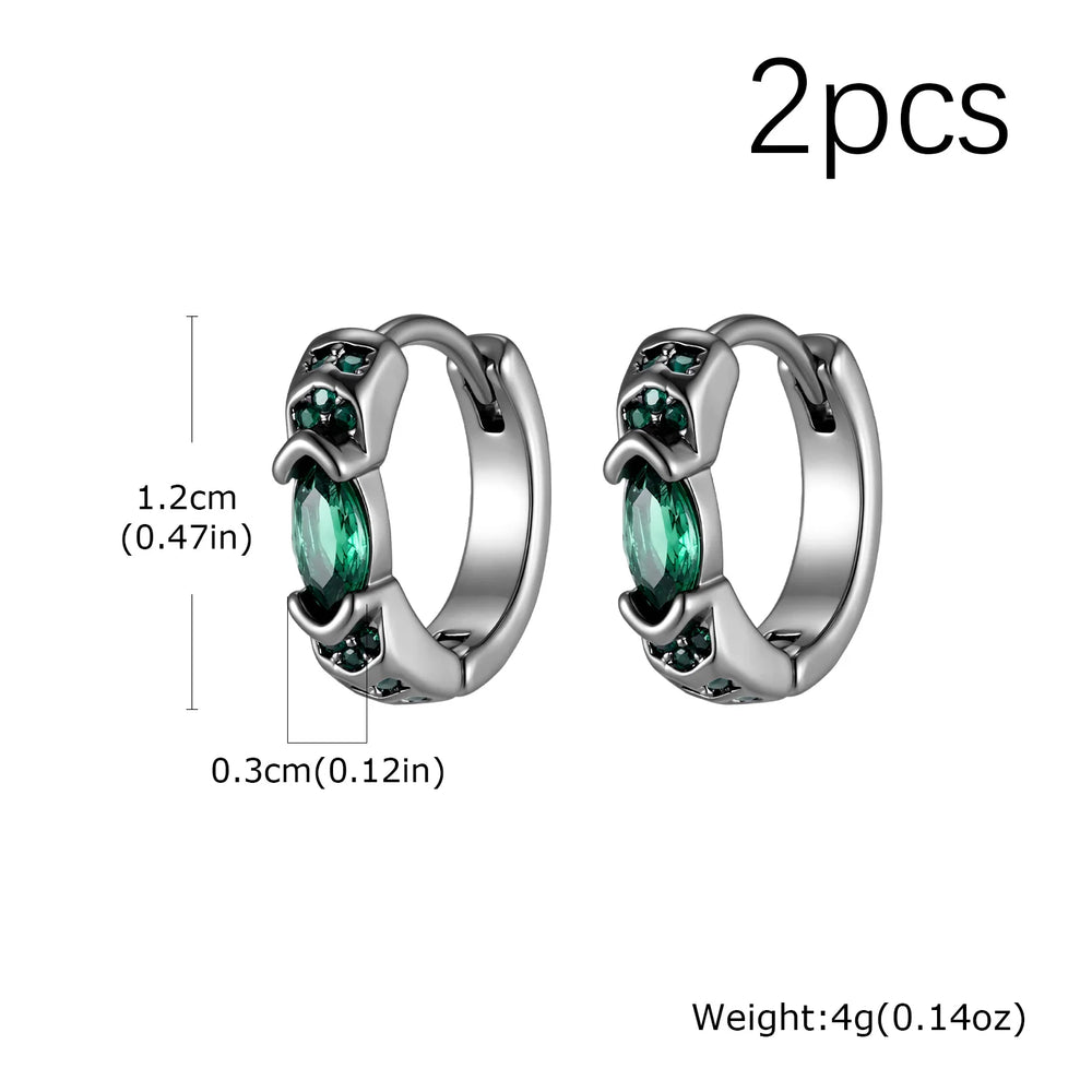 Stylish Green Zircon Minimal Hoop Earrings for Men, Vintage Small Huggie Earrings, Hyp close-up view
