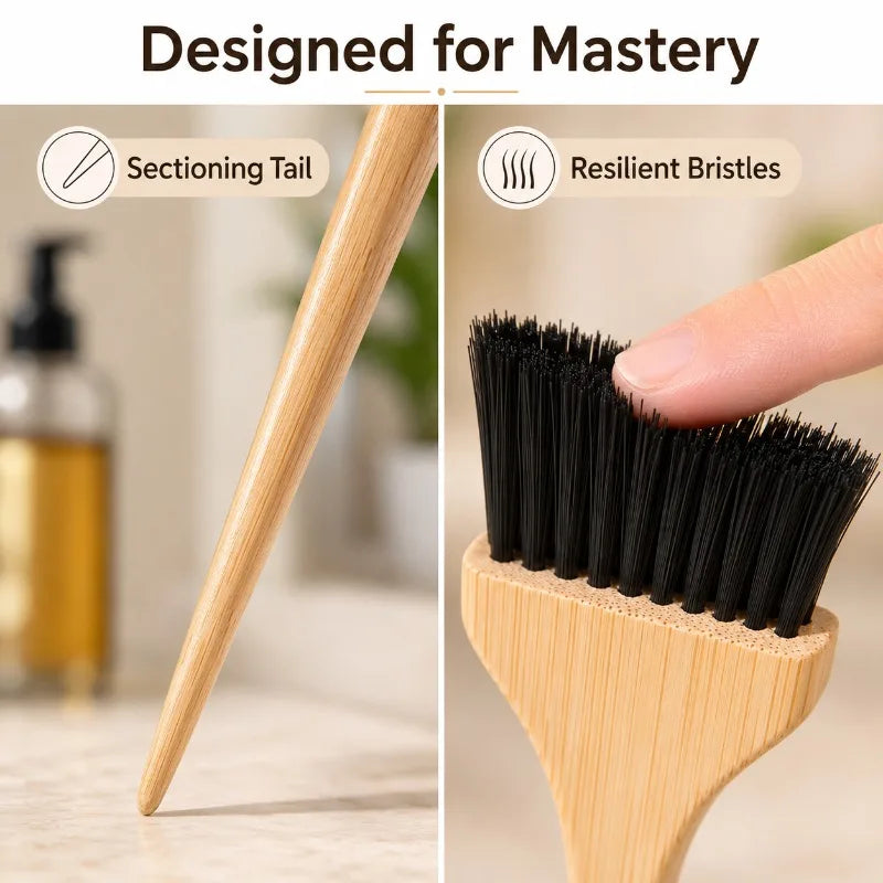 Natural Wood Handle Hair Dye Brush with Nylon Bristles Hair Color Applicator for Prec lifestyle view