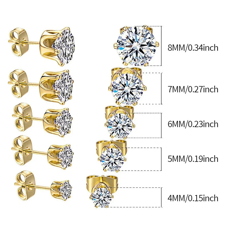 5Pair/Set 4/5/6/7/8mm Fashion Crystal Earrings for Women Gold & Silver Color Zircon additional angle