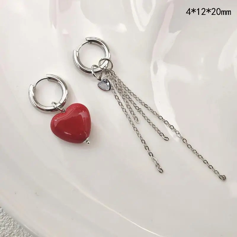 Fashion Heart Pendant Ear Buckle Fashionable Irregular Crystal Tassel Earrings Sweet alternate view