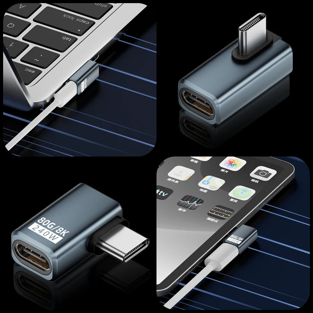USB4 V2 90 Degree Type C Angle Adapter 80Gbps Thunderbolt 5 4 3 Elbow Adapter 240W US lifestyle view