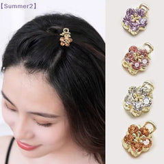 【Xia2】4Pcs Mini Rhinestone Flower Hair Clips With Shiny Crystal And Sturdy Gold Base Perfect For Braid Styling Daily Wear{S}