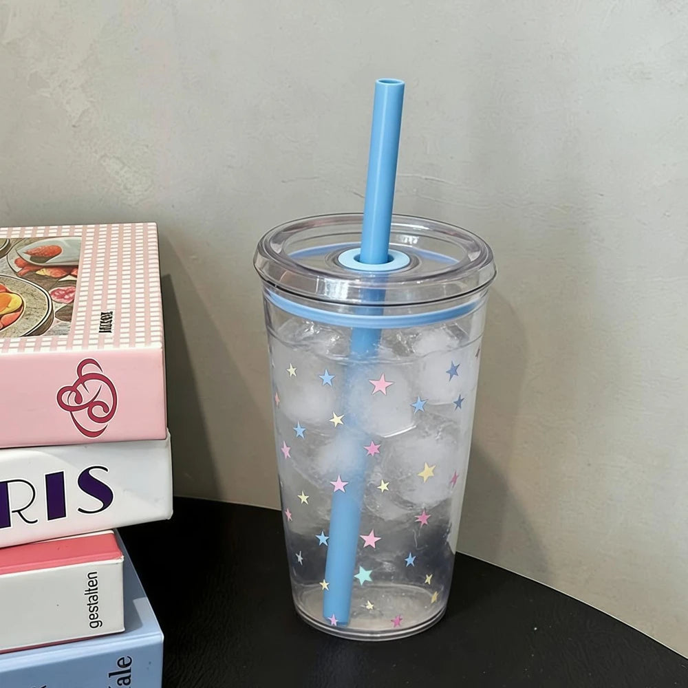 Star Korean Style 450ML Summer High-value Milk Straw Plastic Cup Transparent Multi-color detail view