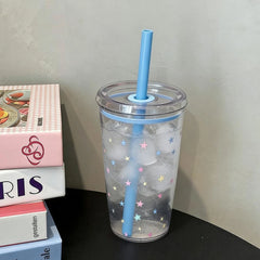 Star Korean Style 450ML Summer High-value Milk Straw Plastic Cup Transparent Multi-color detail view